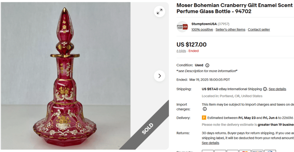 Bohemian Cranberry Glass Enamel Perfume Bottle