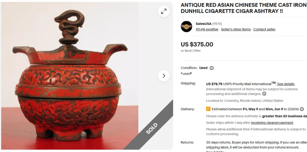 Chinese Theme Cast Iron Dunhill Ashtray