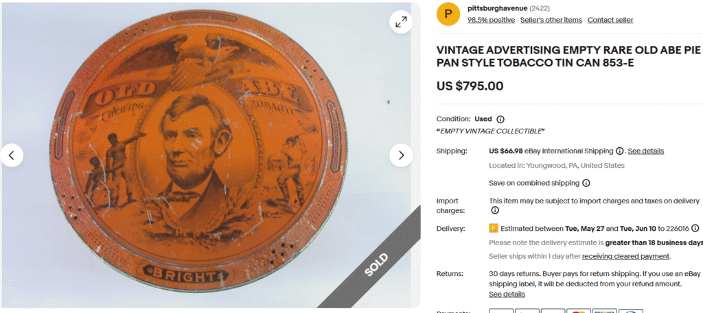 Old Abe Pin Pan Style Advertising Tobacco Tin