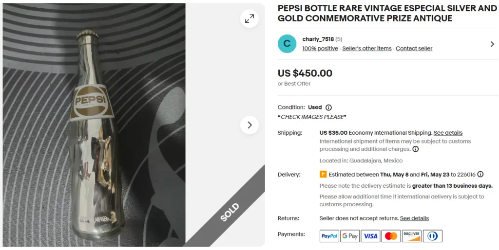 Pepsi Silver and Gold Commemorative Bottle