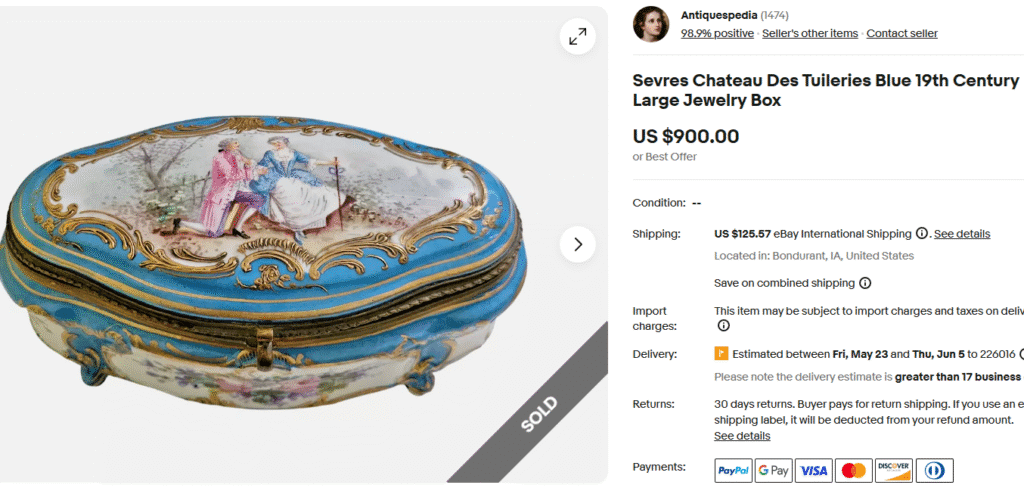 Sevres Chateau Des Tuileries Blue Jewelry Box