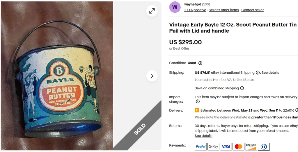 Vintage Bayle Peanut Butter Tin Pail