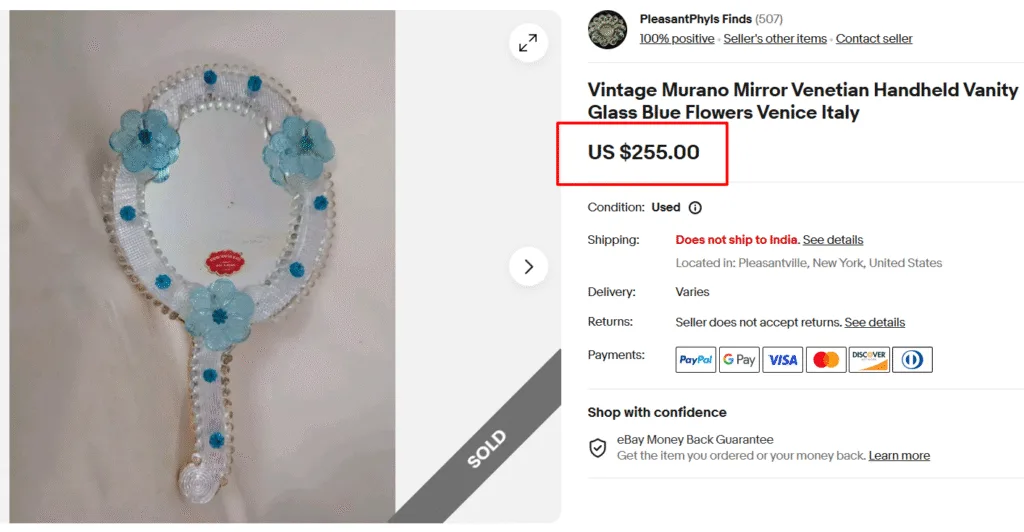 Vintage Murano Glass Hand Mirror