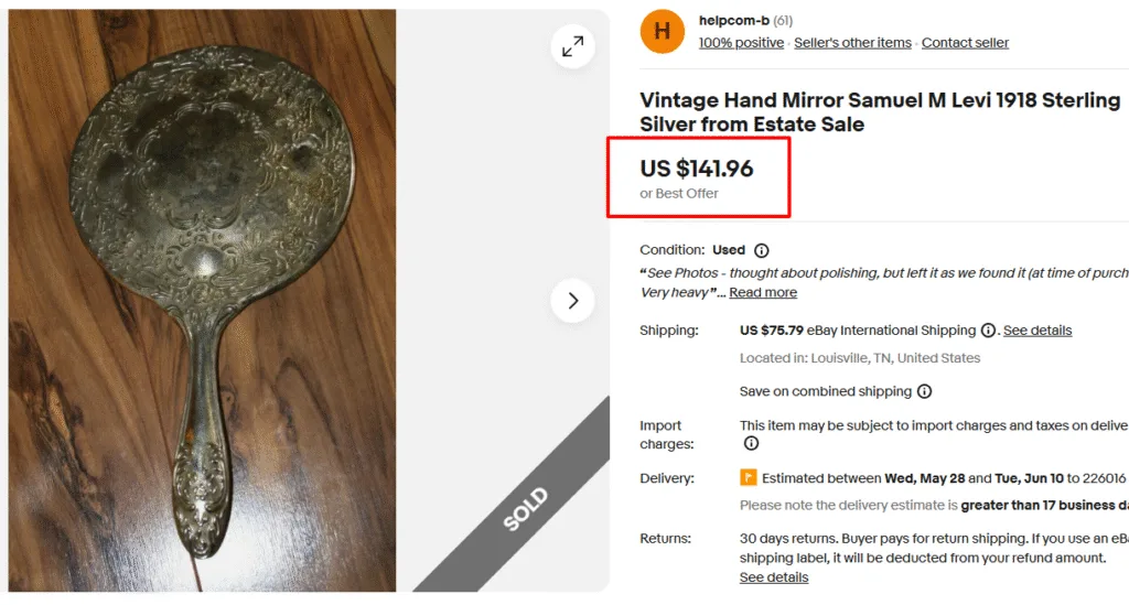 Vintage Samuel M Levi Sterling Silver Hand Mirror