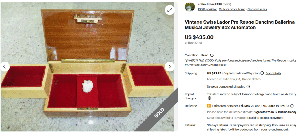 Vintage Swiss Reuge Dancing Ballerina Musical Jewelry Box