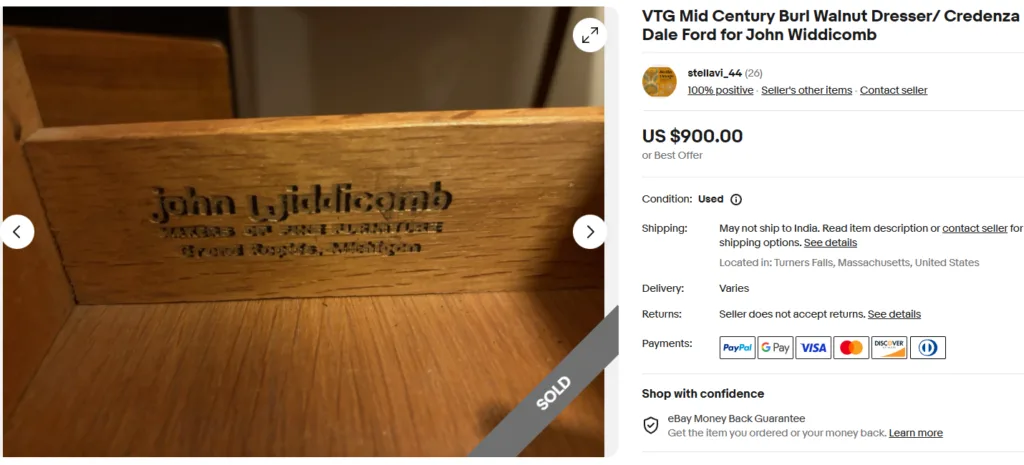 Widdicomb Vanity Dresser Marking