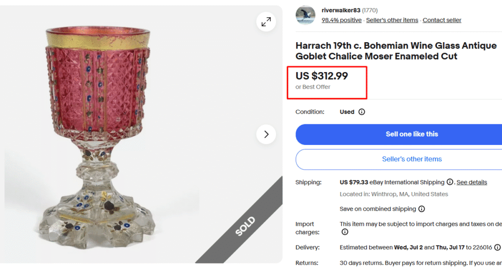19th Century Bohemian Enameled Cut Wine Goblet