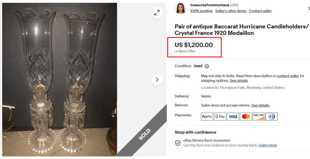 Antique Baccarat Hurricane Candle Sticks