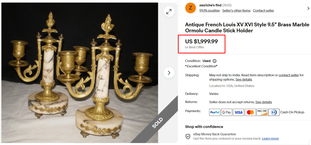 Antique French Ormulu Candle Holder