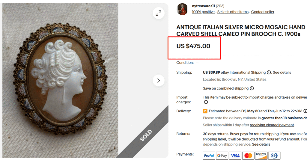 Antique Micromosaic Cameo Brooch