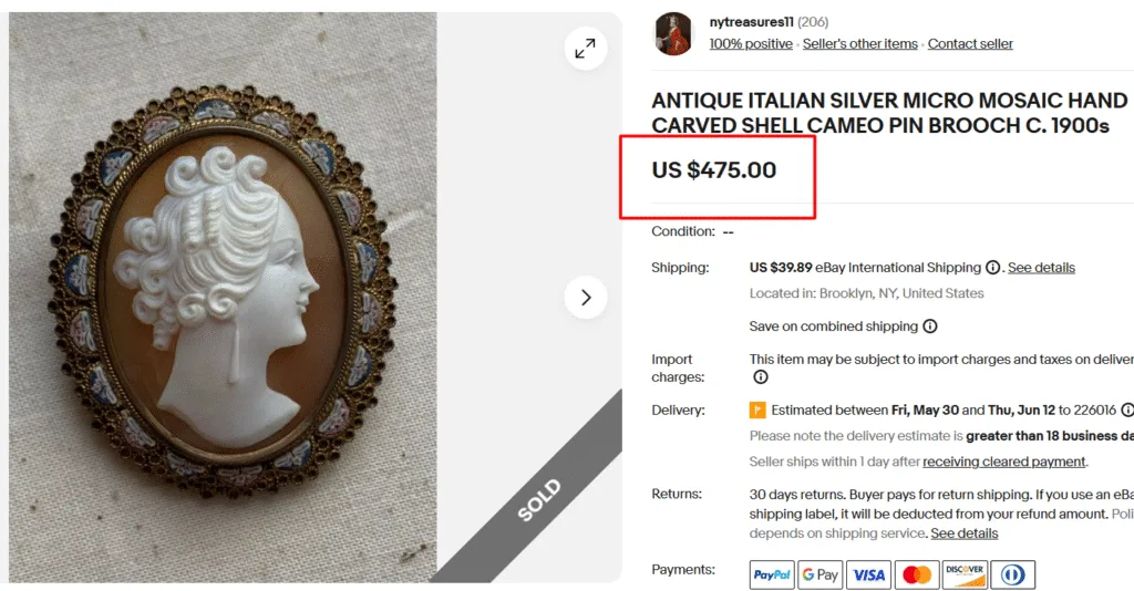 Antique Micromosaic Cameo Brooch