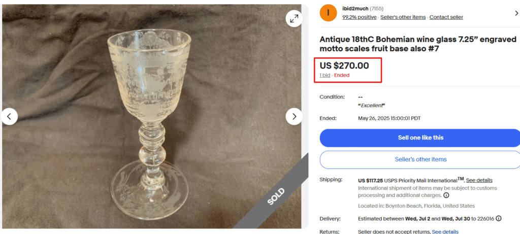 Bohemian Engraved Motto Scales Fruit Base Wine Glass