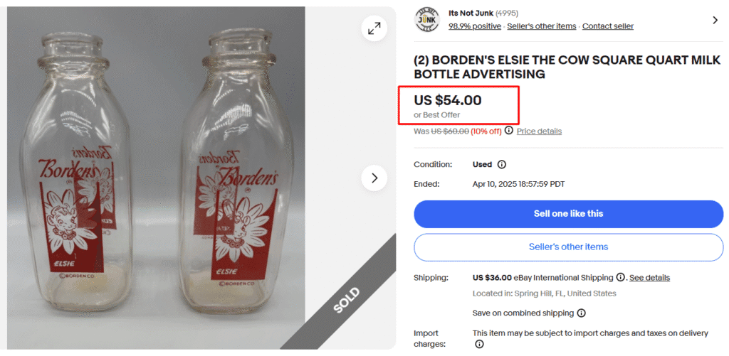 Borden's Elsie The Cow Quarter Milk Bottle