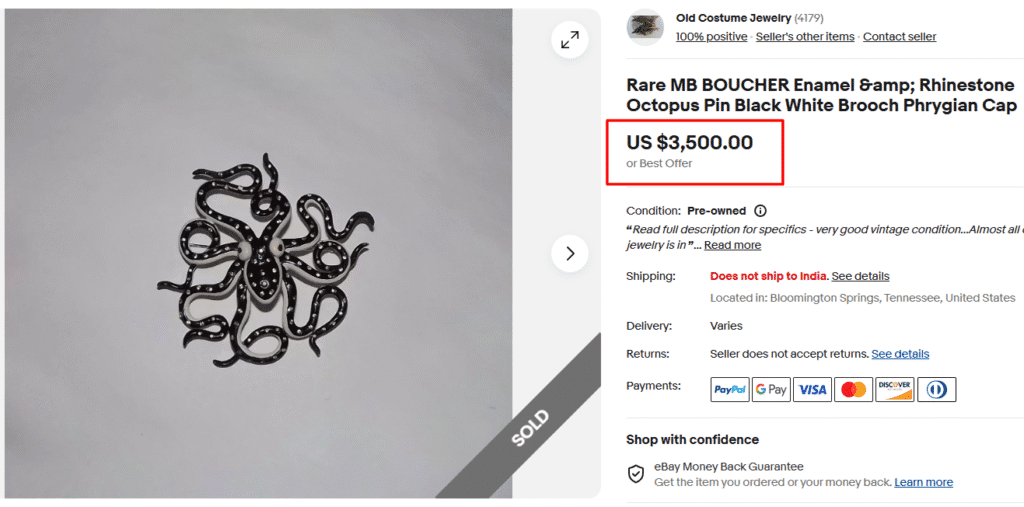 Boucher Enamel and Rhinestone Octopus Pin