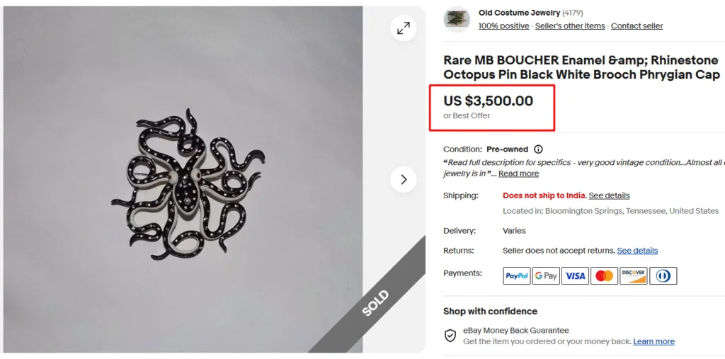 Boucher Enamel and Rhinestone Octopus Pin