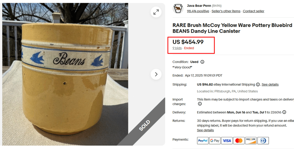 Brush McCoy Yellow Ware Bluebird Beans Canister