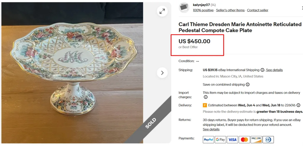 Carl Thieme Dresden Marie Antoinette Pedestal Cake Plate