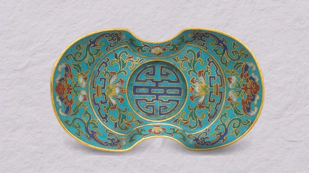 Chinese Cloisonné Saucer in Ingot Shape