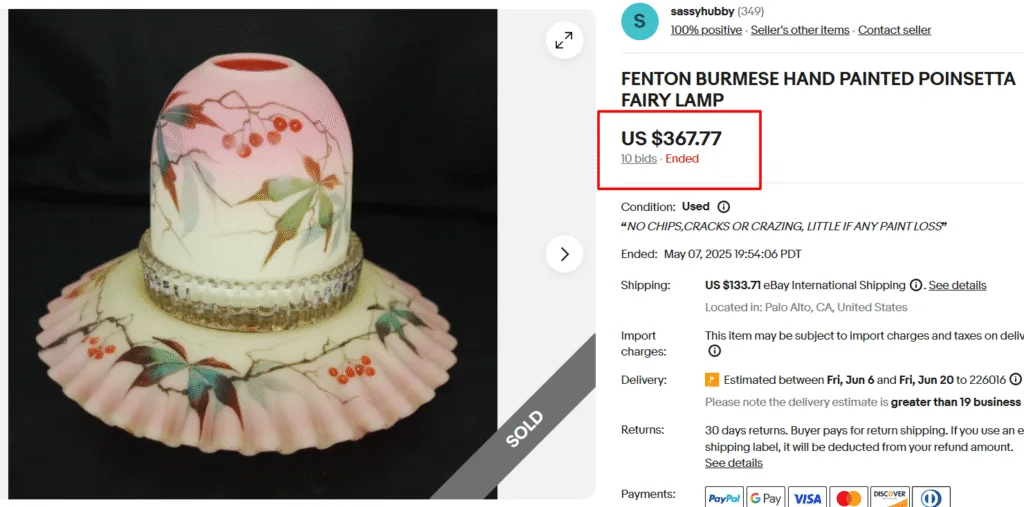 Fenton Burmese Fairy Poinsetta Art Glass Lamp