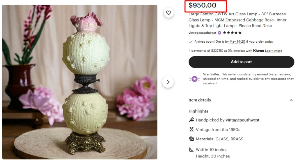 Fenton Gone With The Wind Art Glass Lamp