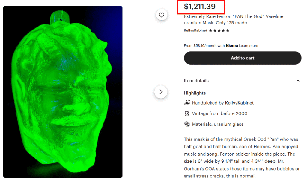 Fenton Pan The God Vaseline Glass Mask