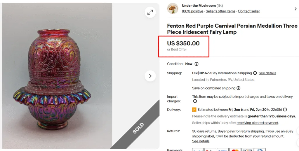 Fenton Persian Medallion Three Piece Lamp