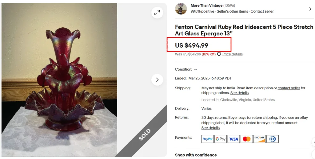 Fenton “Stretch Glass Iridescent Epergne