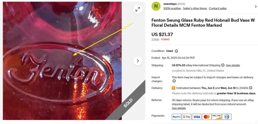 Fenton Vase Mark