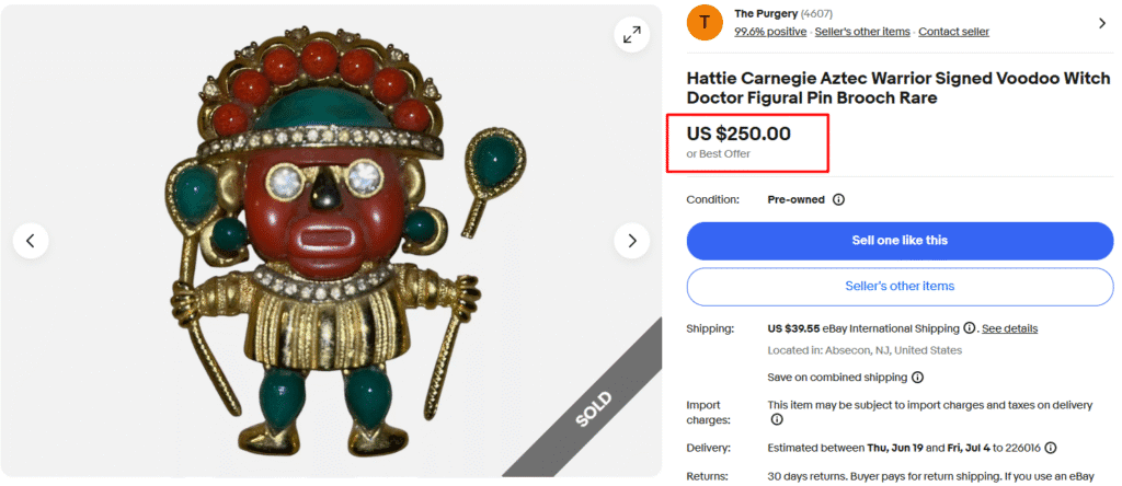 Hattie Carnegie Aztec Warrior Figural Pin