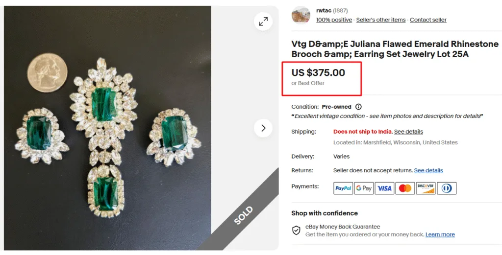 Juliana D&E Rhinestone Brooch & Earring Set