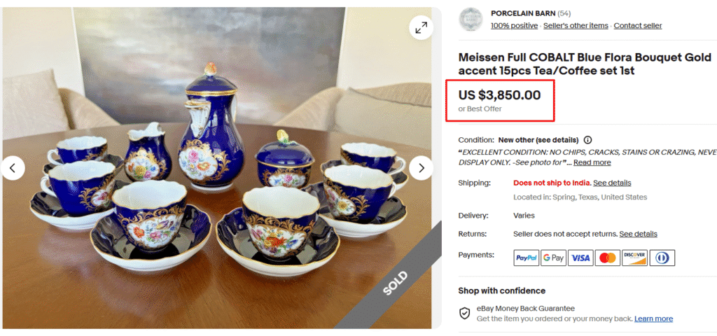 Meissen Porcelain Cobalt Blue Flora Tea Set