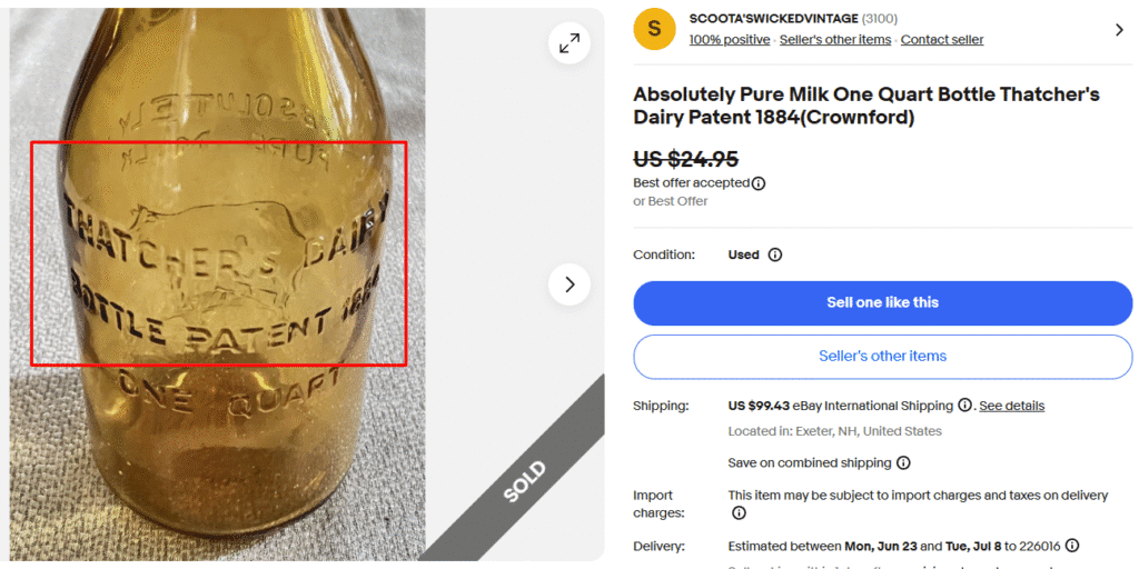 Thatcher's Dairy Patent Bottle Marking