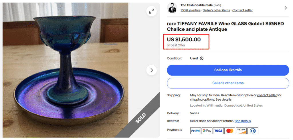 Tiffany Favrile Signed Goblet with Plate