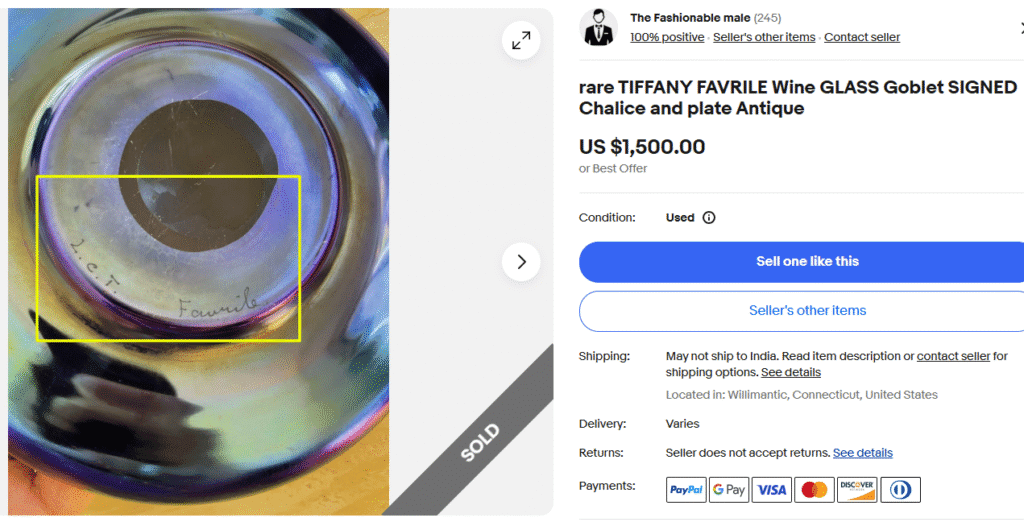 Tiffany Favrile Wine Glass Marking