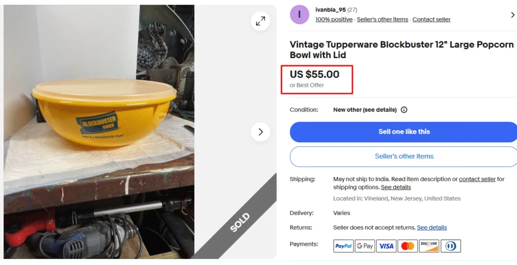 Tupperware Blockbuster Popcorn Bowl