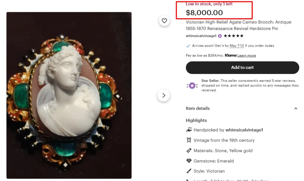 Victorian Renaissance Revival High-Relief Hardstone Cameo Pin