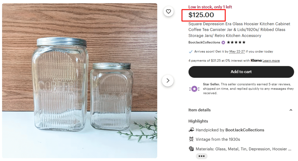 Vintage Hoosier Cabinet Glass Canister