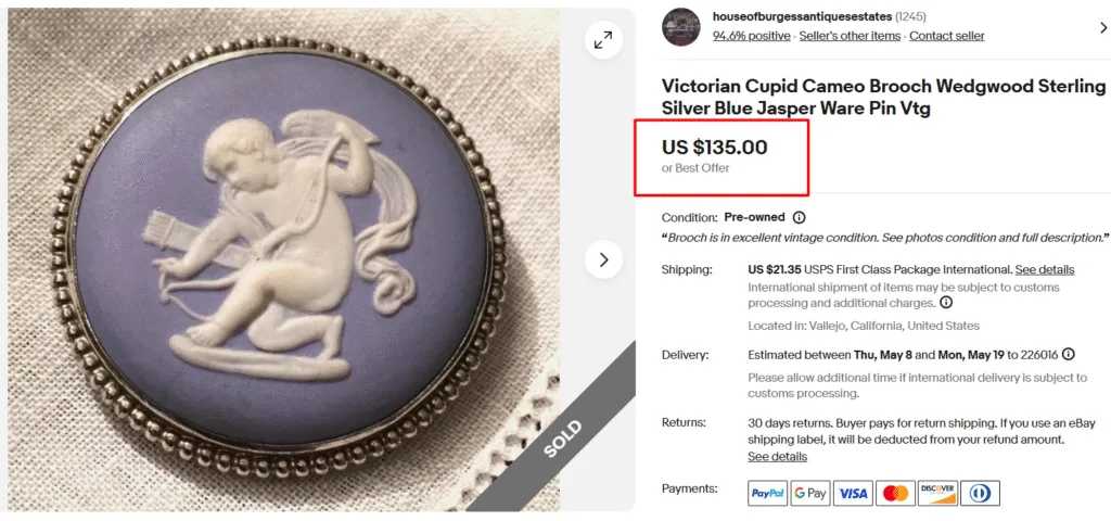 Wedgwood Blue Jasperware Cameo Pin