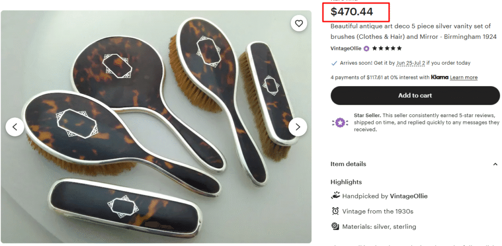 1920s Art Deco Birmingham Hair Brush Vanity Set