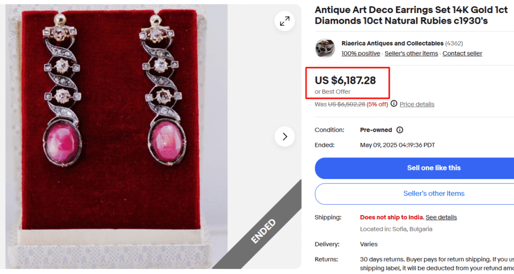 Art Deco Diamond Rubies White Gold Earrings