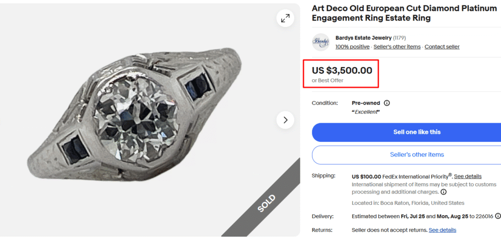 Art Deco Old European Cut Diamond Platinum Ring