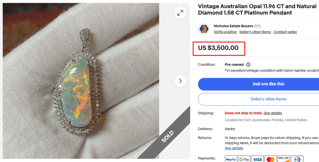 Australian Opal & Natural Diamond Platinum Pendant