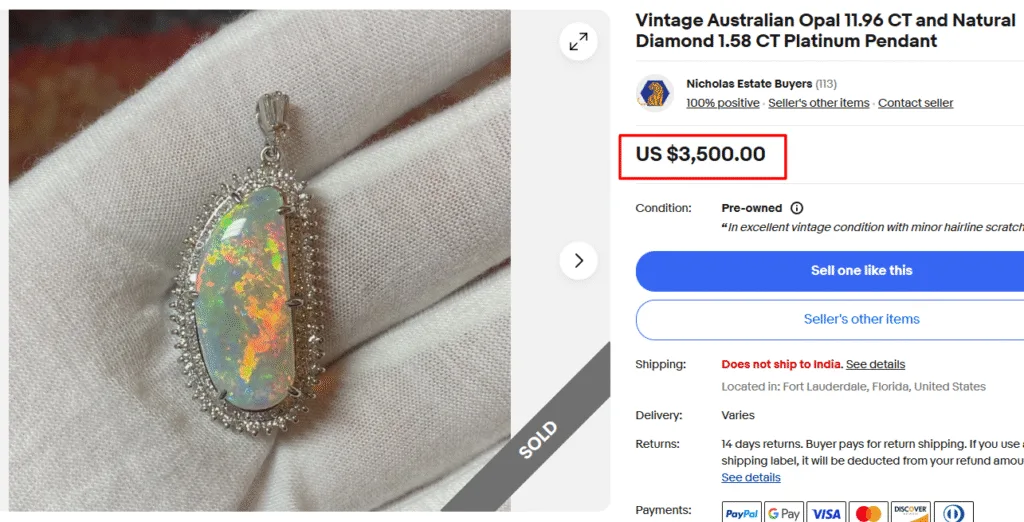 Australian Opal & Natural Diamond Platinum Pendant
