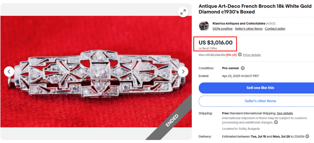 Cartier's Art-Deco French 18k White Gold Diamond Brooch