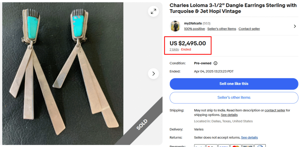 Charles Loloma Sterling & Turquoise Jet Hopi Earrings