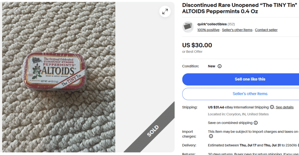 Discontinued Sealed Altoids Peppermints “The TINY Tin