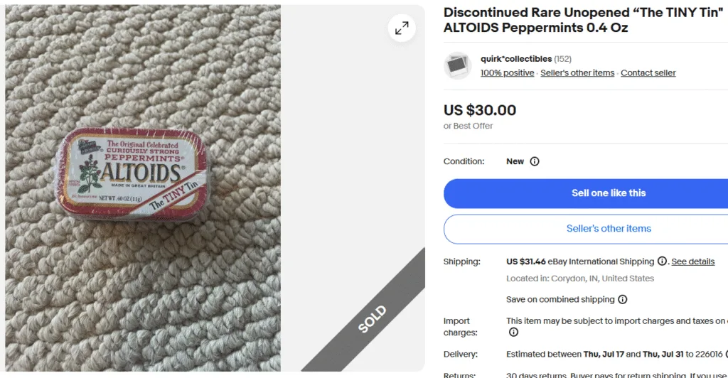 Discontinued Sealed Altoids Peppermints “The TINY Tin