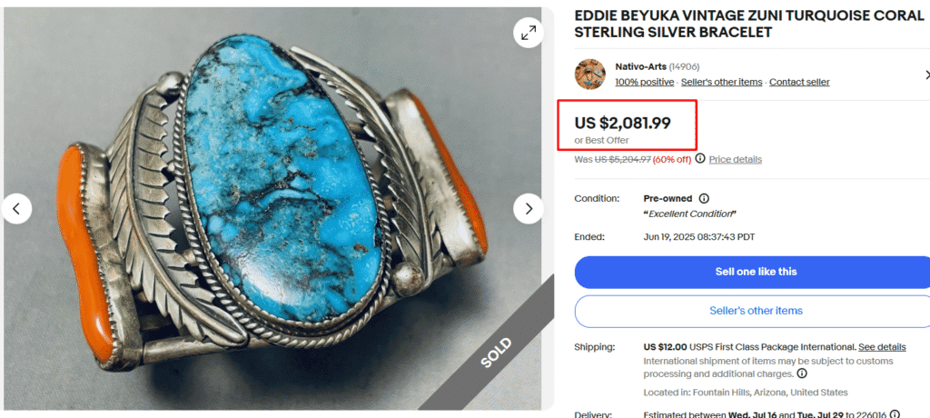 Eddie Beyuka Zuni Turquoise & Coral Silver Bracelet