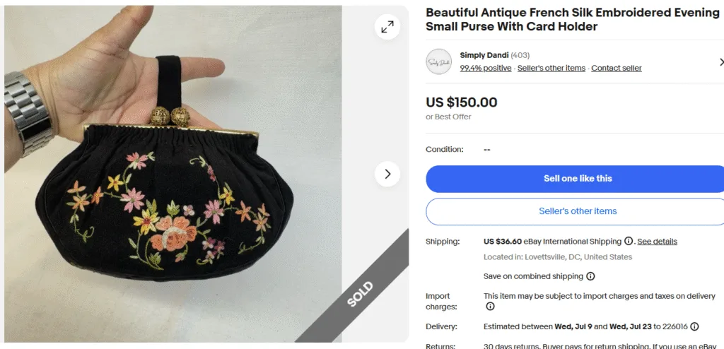 French Petit Point Embroidered Purse