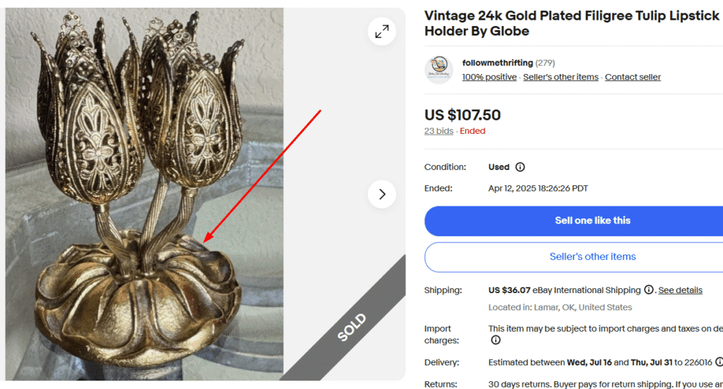 Globe Gold Plated Filigree Lipstick Holder